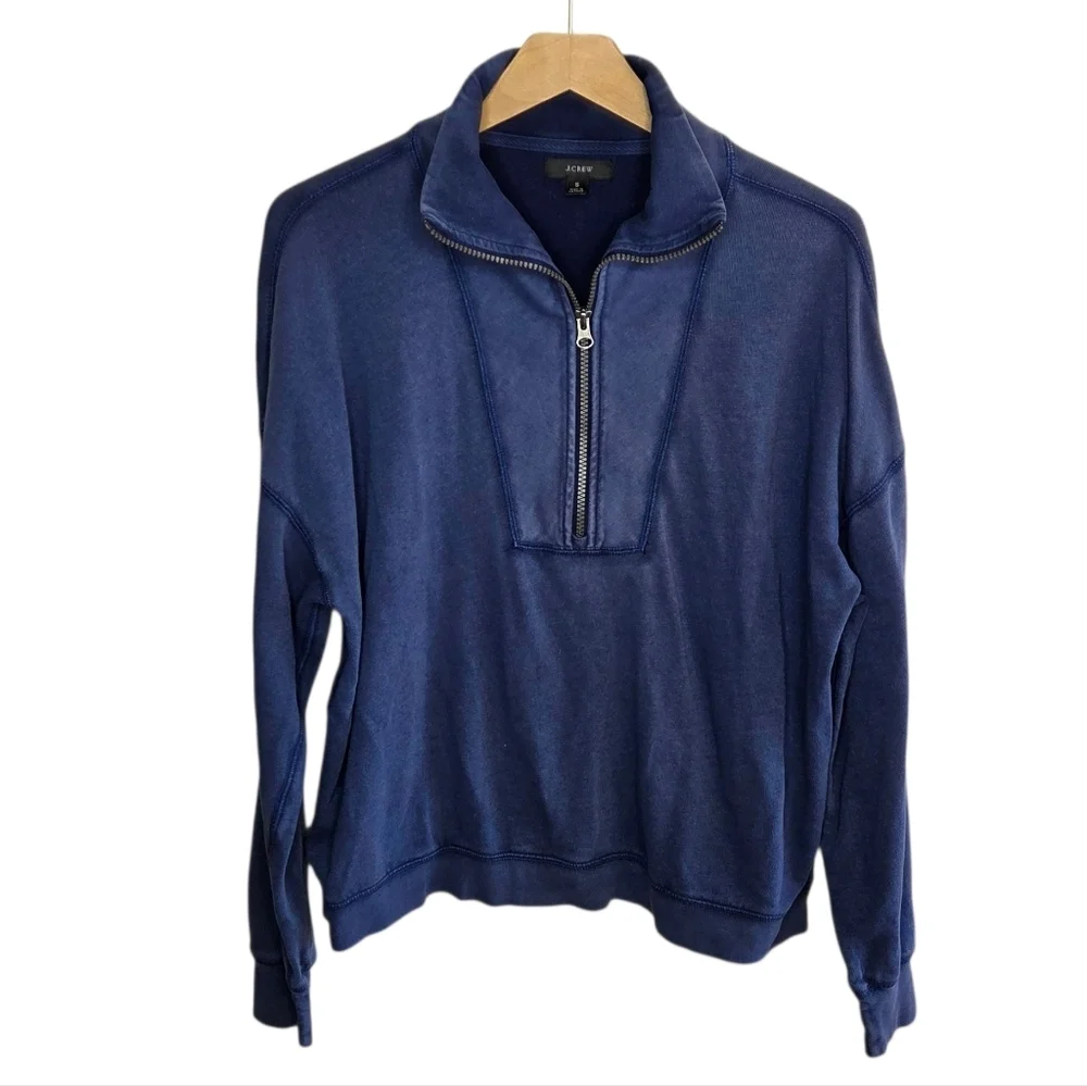 J. Crew Washed Navy Quarter Zip Pullover Sweatshirt Size Small Preppy Casual